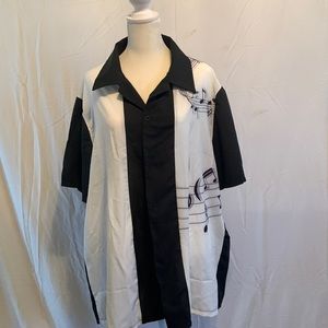 Mens black and white music themed shirt